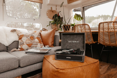 Victrola record player in a nice living room