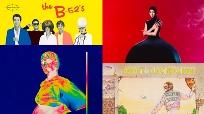 Pride Month album covers featuring The B-52s, Brockhampton, Rina Sawayama, and Elton John